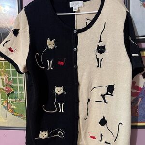 Black and Cream Cat Pattern Cardigan